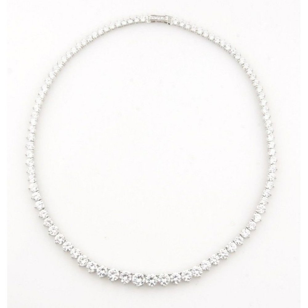 20.00ct t.w. Graduated CZ Tennis Necklace Set In Rhodium Plated Sterling, 16"